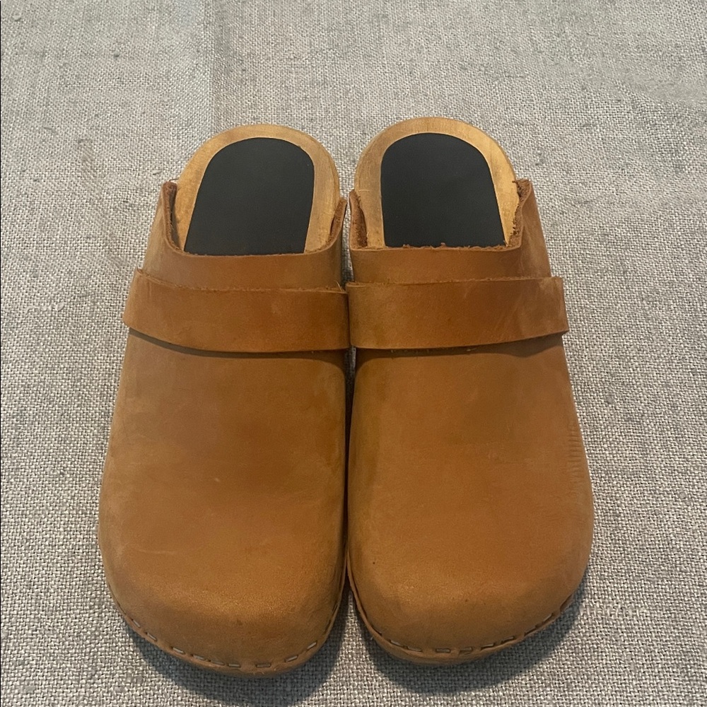 Tan Leather Slip-On Clogs